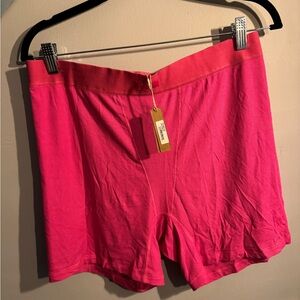 SKIMS Hot Pink Ribbed Waistband Shorts